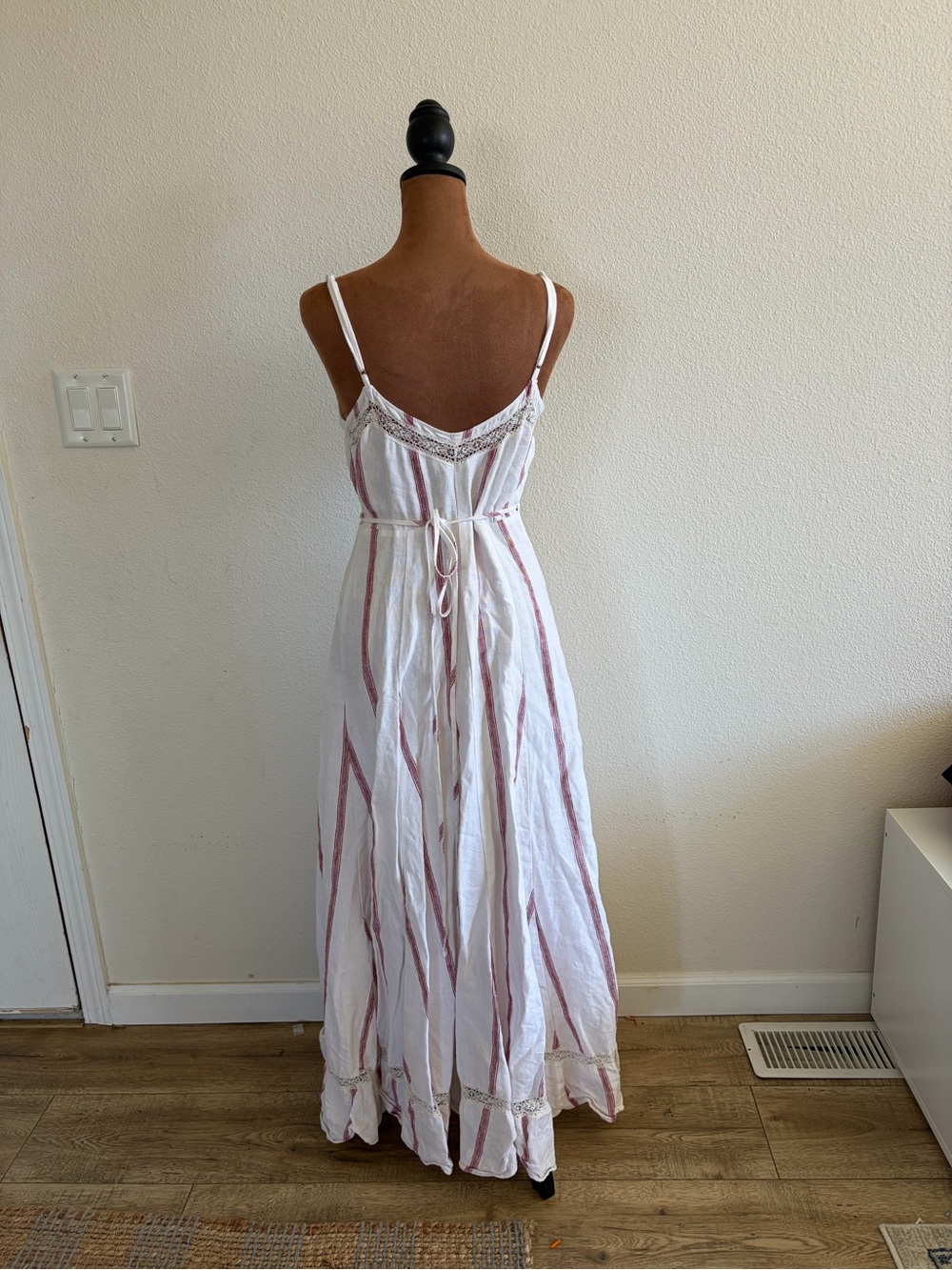 Reformation White Maxi Dress with Dusty Rose Stripes - Picture 4 of 8